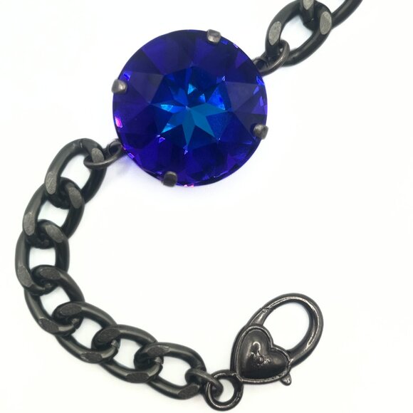 Handcrafted Large Blue/Purple Swarovski Crystal Chunky Chain Bracelet - Luxury - Picture 6 of 11